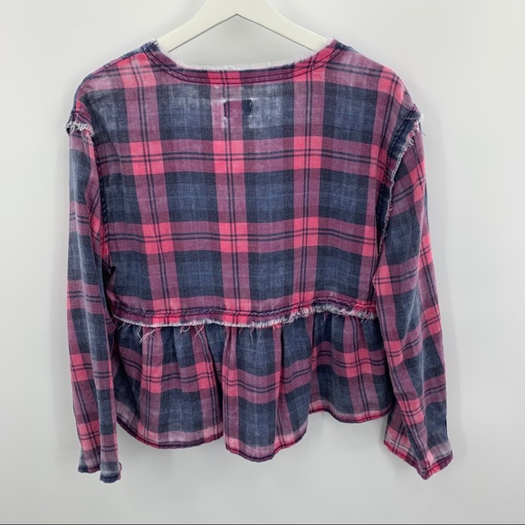 Love Fire Plaid Burnout V-neck Blouse Pink Size Lg - Picture 8 of 8